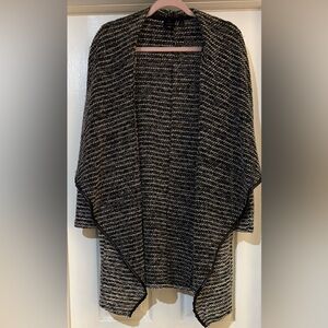 Rafaella Black and White Open-Front Poncho